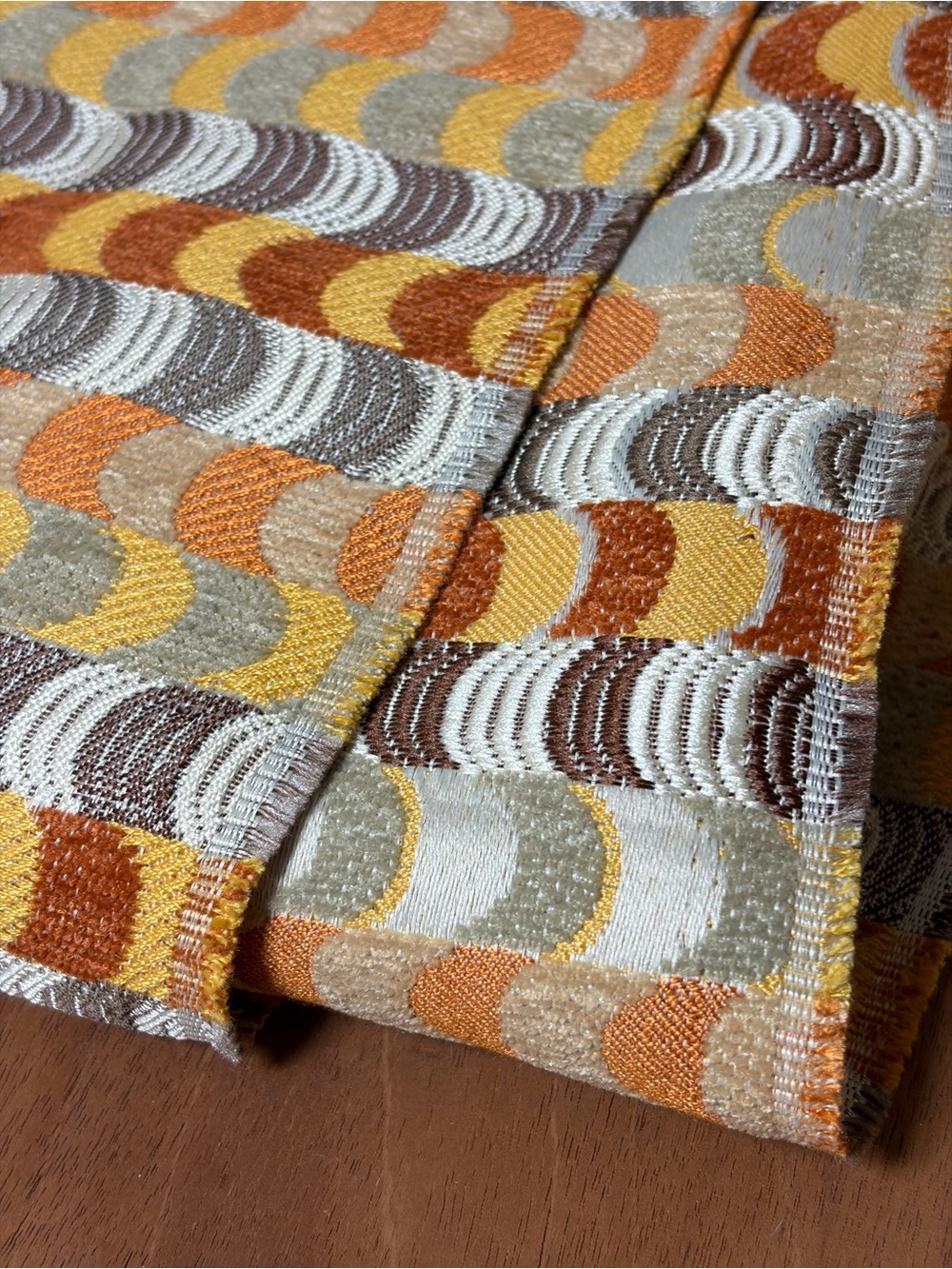 1.5 Yards Retro 70s Upholstery Fabric Orange Gold Brown Geometric Woven